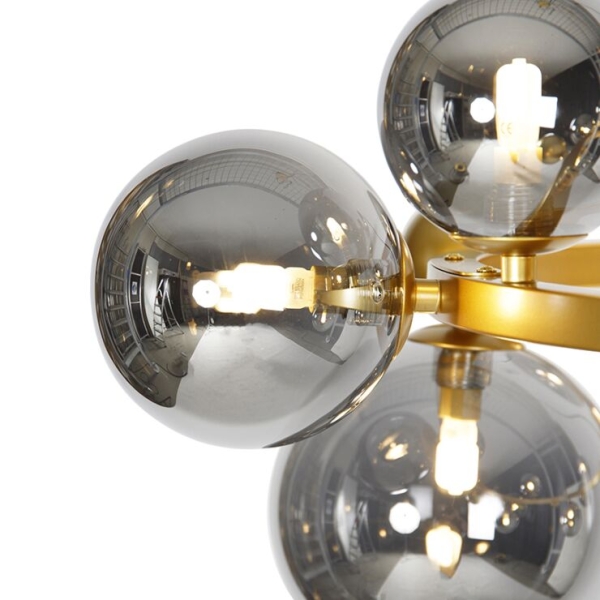 Art deco hanglamp goud met smoke glas 12-lichts - david