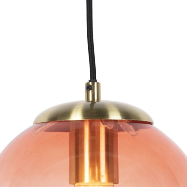 Art deco hanglamp messing met roze glas 20 cm - pallon
