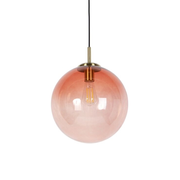 Art deco hanglamp messing met roze glas 33 cm pallon 14