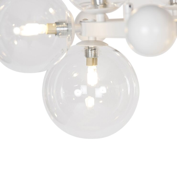 Art deco hanglamp wit met helder glas 12-lichts - david