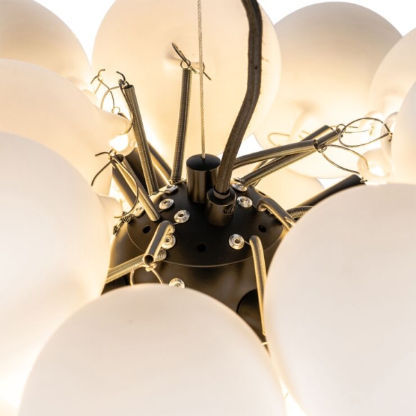 Art deco hanglamp zwart met opaal glas 8-lichts rond - uvas