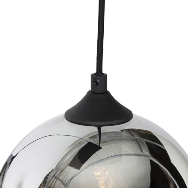 Art deco hanglamp zwart met smoke glas 5-lichts - wallace