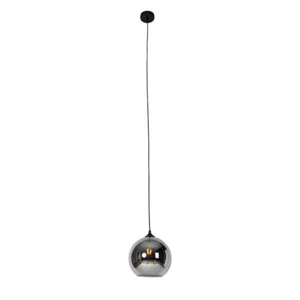 Art deco hanglamp zwart met smoke glas - wallace