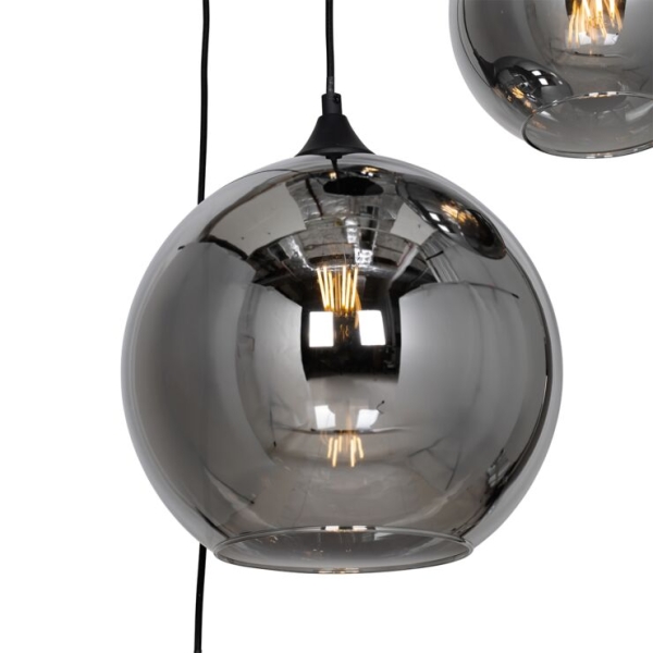 Art deco hanglamp zwart met smoke glas rond 7-lichts - sandra