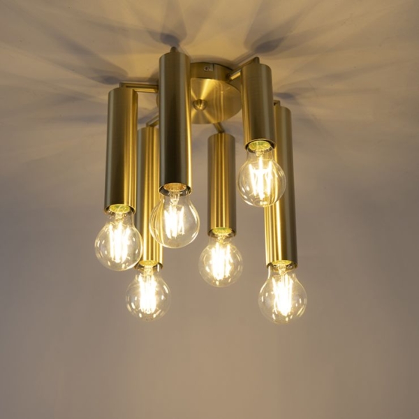 Art deco plafondlamp goud 6-lichts -tubi