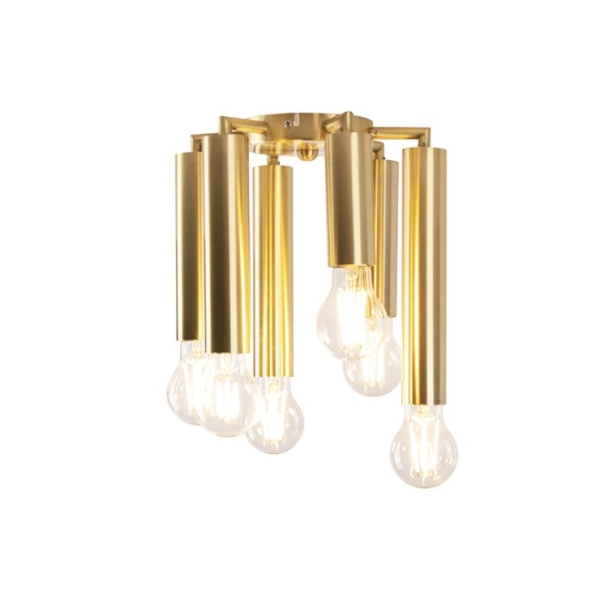 Art deco plafondlamp goud 6-lichts -tubi