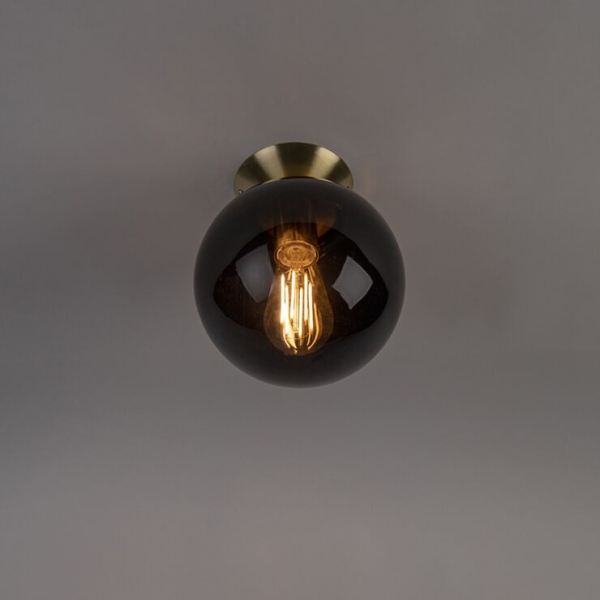 Art deco plafondlamp messing met zwart glas - pallon