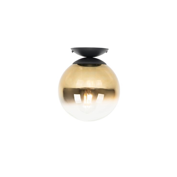 Art deco plafondlamp zwart met goud glas - pallon