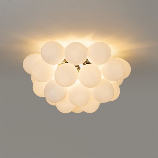 Art deco plafondlamp zwart met opaal glas 6-lichts - Uvas