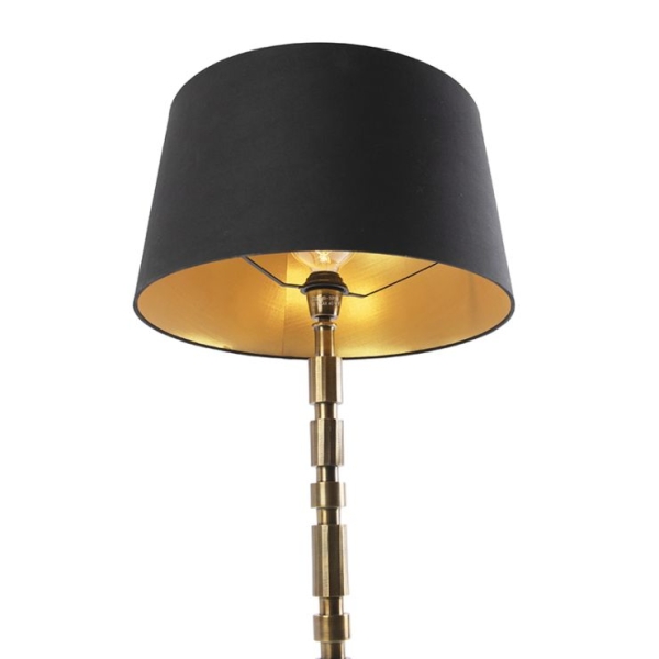 Art deco tafellamp brons met katoenen kap zwart 45 cm - torre