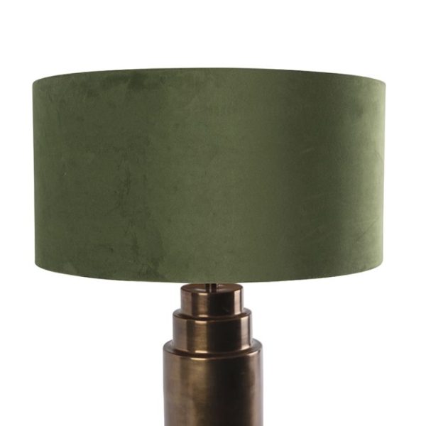 Art deco tafellamp brons velours kap groen met goud 50 cm - bruut