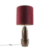 Art deco tafellamp brons velours kap rood met goud 40 cm - bruut