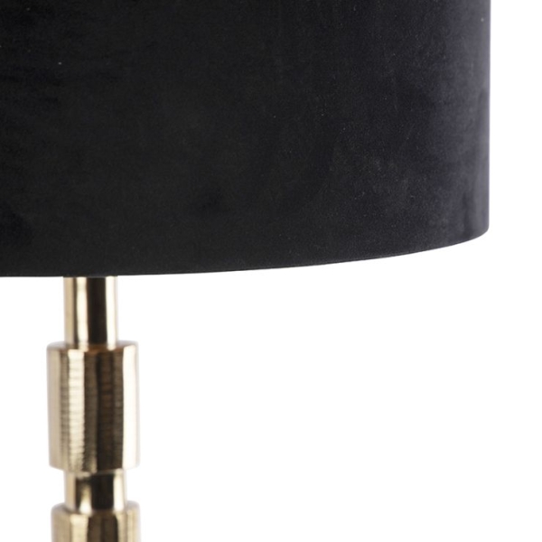 Art deco tafellamp goud met velours kap zwart 35 cm - torre