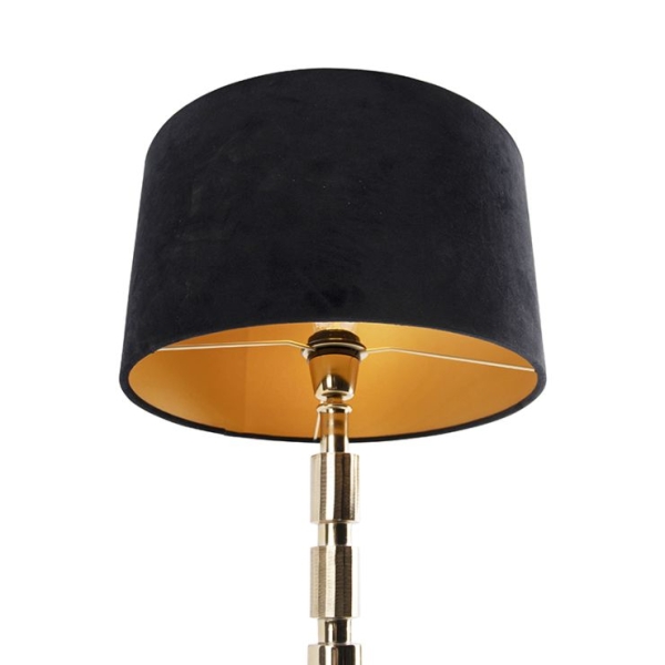 Art deco tafellamp goud met velours kap zwart 35 cm - torre