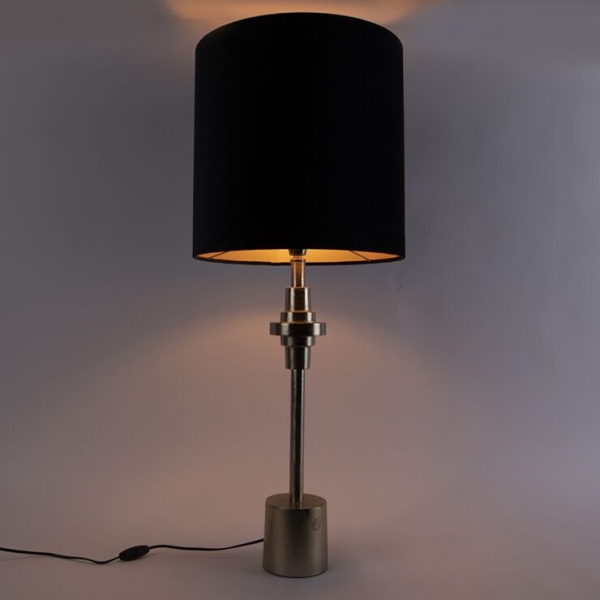 Art deco tafellamp goud met velours zwarte kap 40 cm - diverso