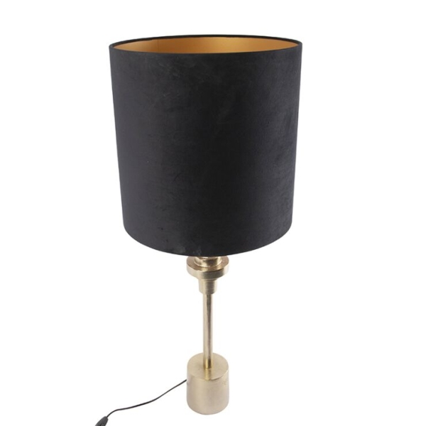 Art deco tafellamp goud met velours zwarte kap 40 cm - diverso