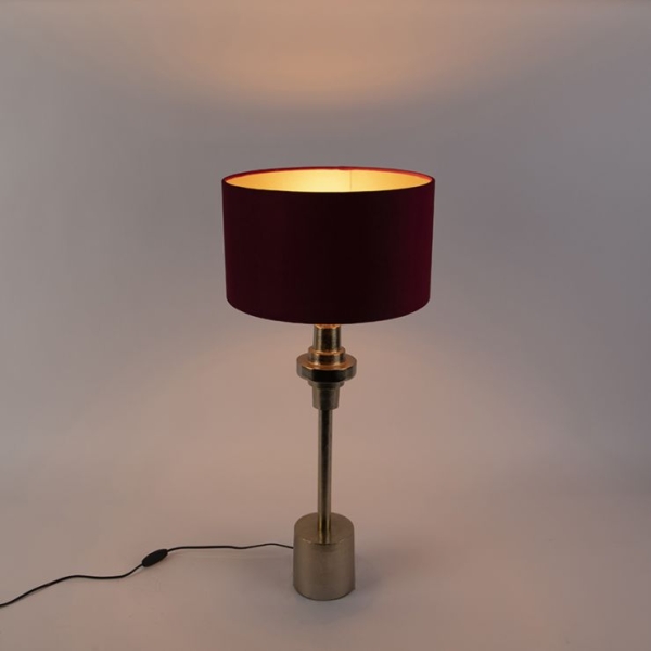 Art deco tafellamp met velours kap rood 35 cm - diverso