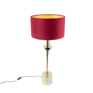 Art deco tafellamp met velours kap rood 35 cm - Diverso