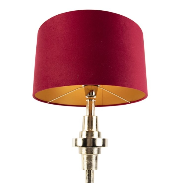 Art deco tafellamp met velours kap rood 35 cm - diverso
