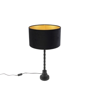 Art deco tafellamp met velours kap zwart 35 cm - Pisos