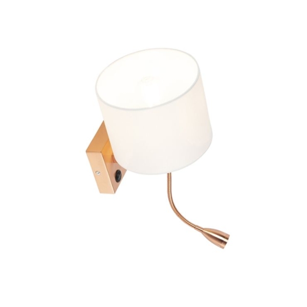 Art deco wandlamp koper met witte kap - brescia