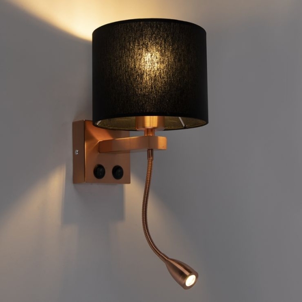 Art deco wandlamp koper met zwarte kap - brescia