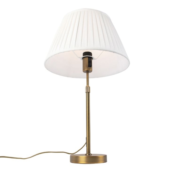 Bronze tafellamp met plisse kap wit 35cm - parte