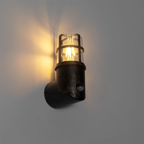 Buiten wandlamp antiek goud ip54 met bewegingssensor - kiki
