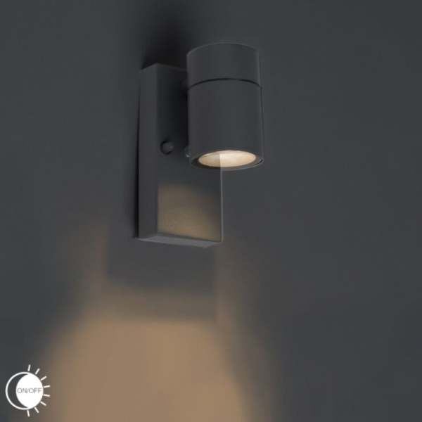 Buiten wandlamp antraciet ip44 met schemersensor - solo