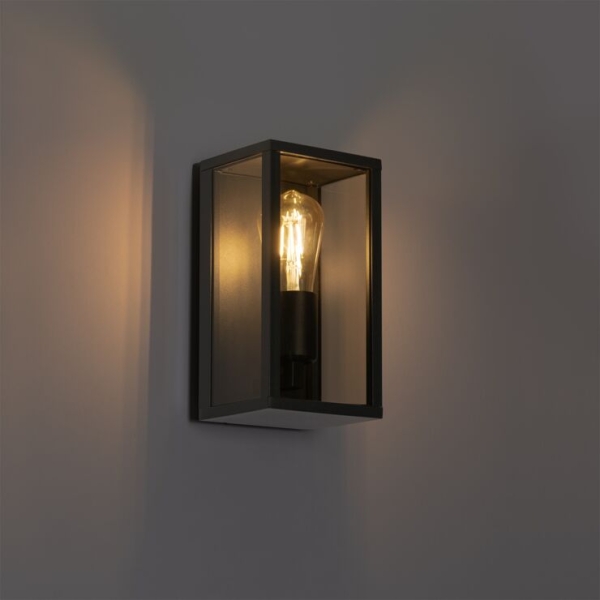 Buiten wandlamp zwart met smoke glas 26 cm ip44 - charlois