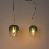 Design hanglamp goud met groen glas 2-lichts - bliss