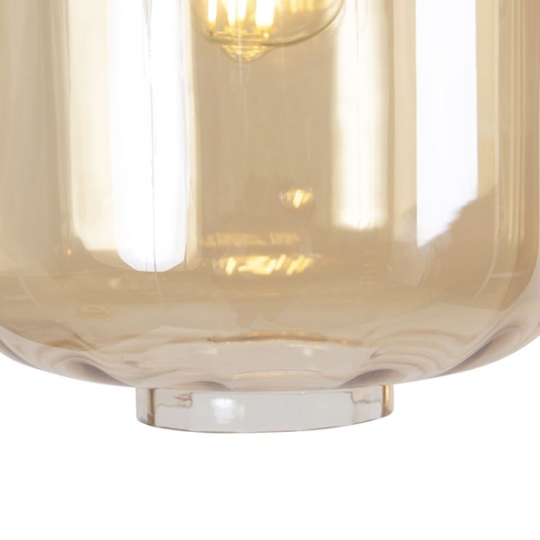 Design hanglamp zwart met amber glas 3-lichts 226 cm - qara