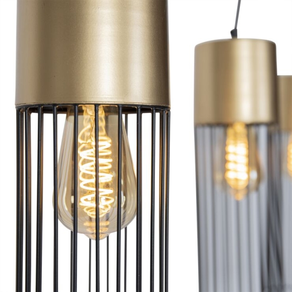 Design hanglamp zwart met goud 3-lichts - maura