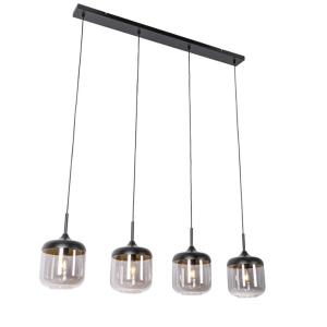 Design hanglamp zwart met goud en smoke glas 4-lichts - Kyan