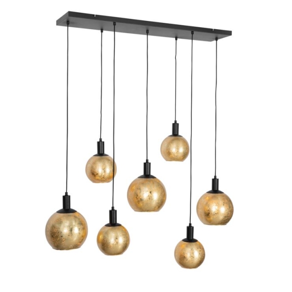 Design hanglamp zwart met goud glas 7-lichts - bert
