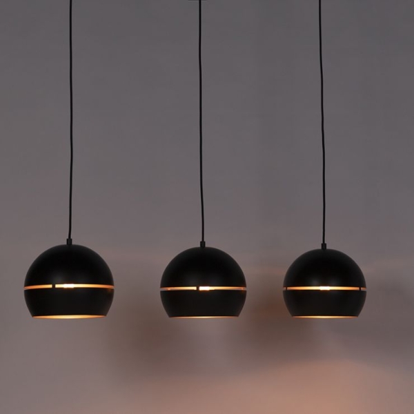 Design hanglamp zwart met gouden binnenkant 3-lichts - buell