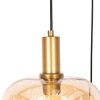Design hanglamp zwart met messing en amber glas 3-lichts - zuzanna