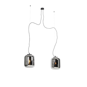 Design hanglamp zwart met smoke glas 2-lichts - Bliss