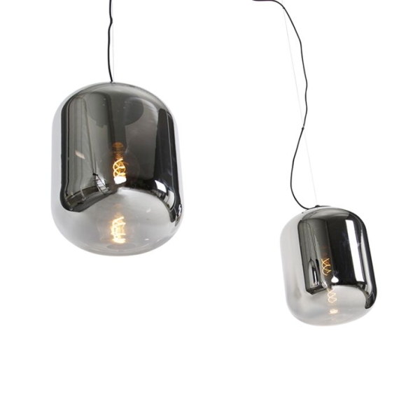 Design hanglamp zwart met smoke glas 2-lichts - bliss