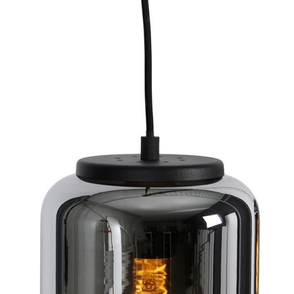 Design hanglamp zwart met smoke glas 3-lichts - bliss