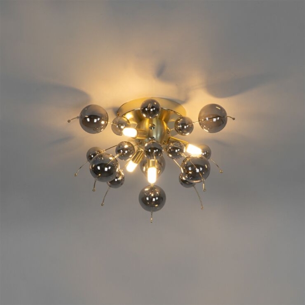 Design plafondlamp messing met smoke glas 40 cm 4-lichts - explode