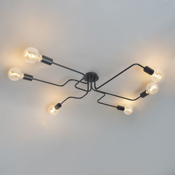 Design plafondlamp zwart 6-lichts - facile