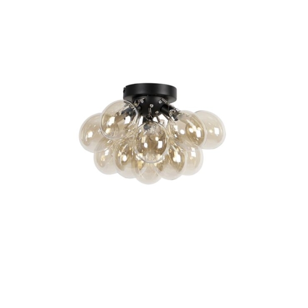 Design plafondlamp zwart met amber glas 3-lichts - uvas