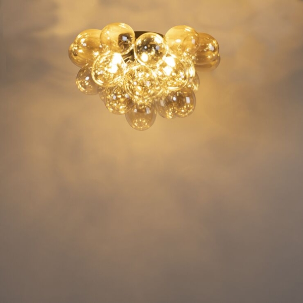Design plafondlamp zwart met amber glas 6-lichts - uvas