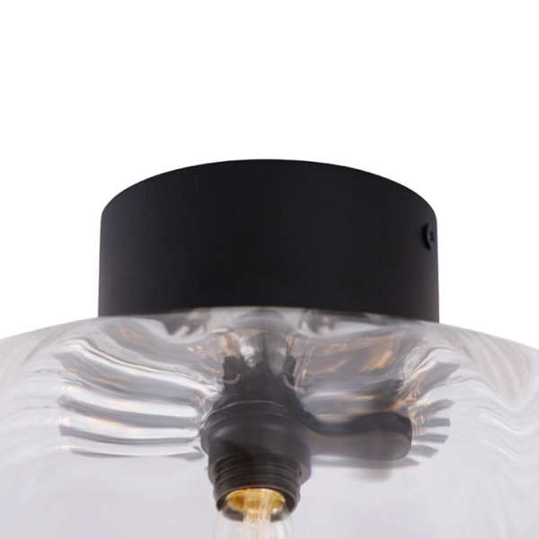 Design plafondlamp zwart met helder glas - qara