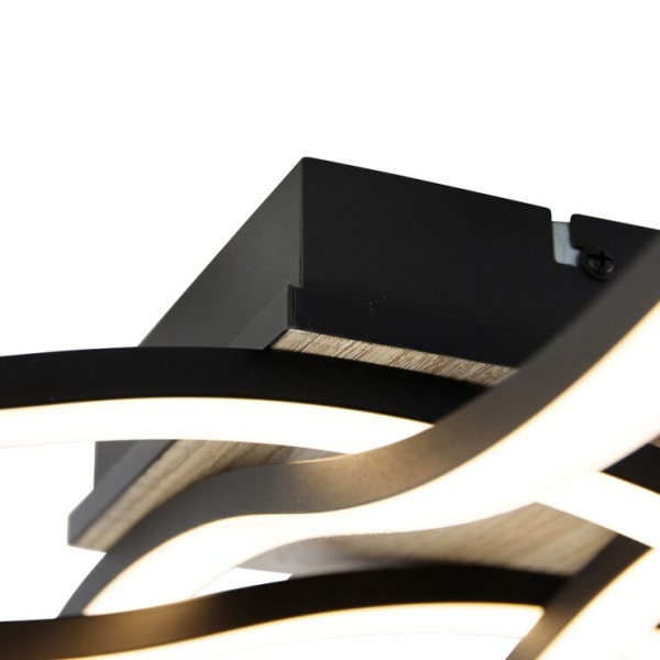 Design plafondlamp zwart met hout incl. Led 4-lichts - vanesa