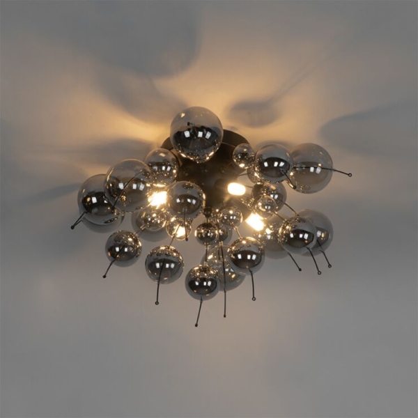 Design plafondlamp zwart met smoke glas 4-lichts - explode
