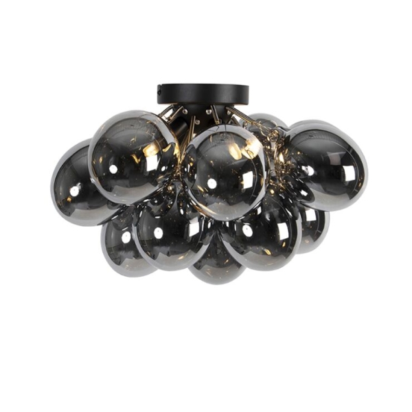 Design plafondlamp zwart met smoke glas 4-lichts - uvas