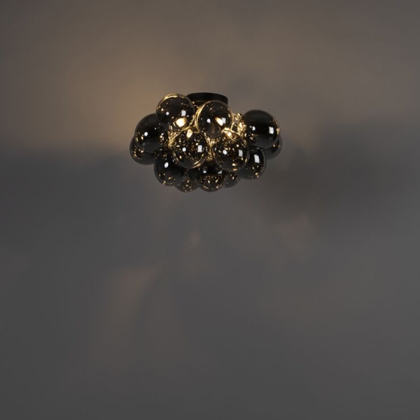 Design plafondlamp zwart met smoke glas 4-lichts - uvas