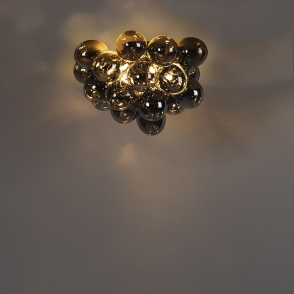 Design plafondlamp zwart met smoke glas 6-lichts - uvas